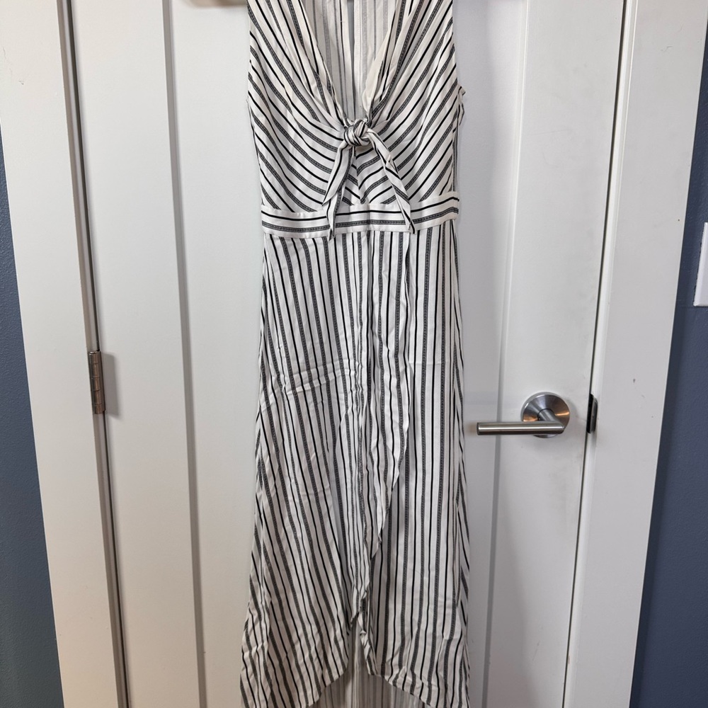 BCBGeneration Black and White Striped High Low Dress